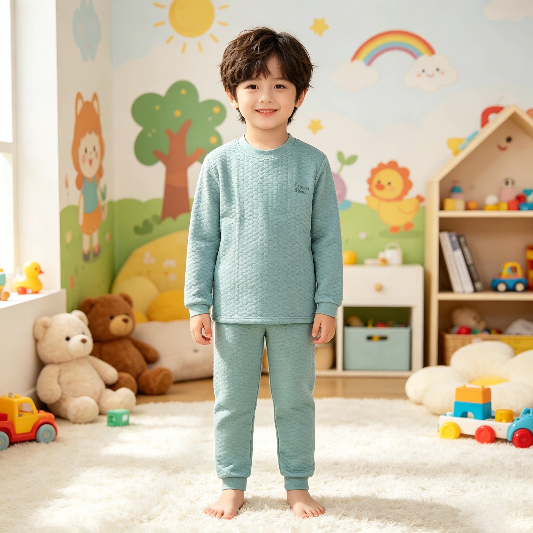 Bedoha Children's Thermal Clothing Set Autumn Clothes Autumn Pants Winter Boys' Warm Cotton Home Clothes Pajamas Underwear Set