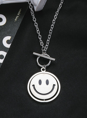 创意哭笑脸双面表情旋转项链ins
