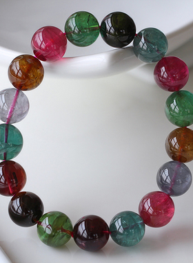 七夕碧玺手链13mm红绿蓝