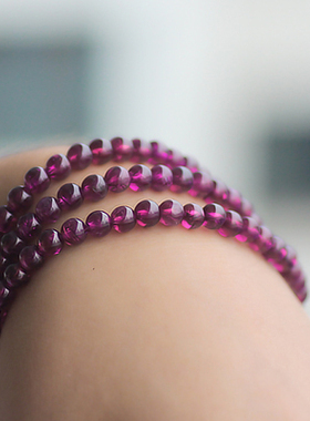 碧雅冰种石榴石手链3a玫红色多层