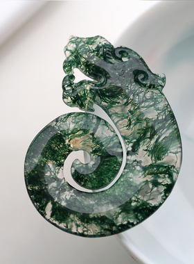 冰种无烧绿色挂件饰品苔藓玛瑙