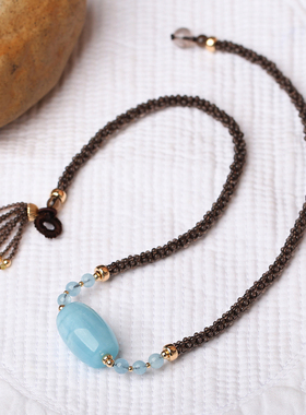 路路通锁骨链手工编制天然海蓝宝