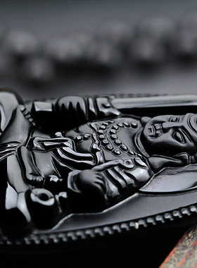 磨砂黑曜石生肖鸡不动明王吊坠