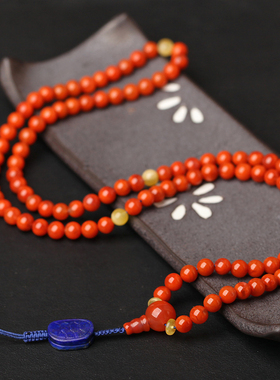 南红玛瑙青金石背云精雕佛珠手链