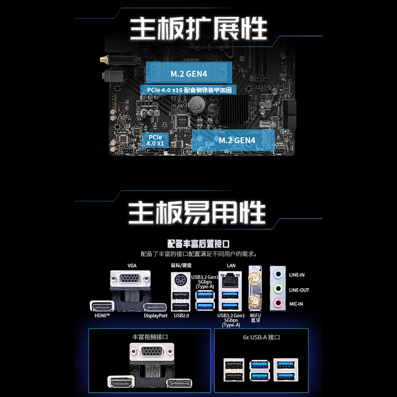 MSI微星官方B760M BOMBER WIFI DDR4爆破弹台式电脑全新主板套装 - 图1