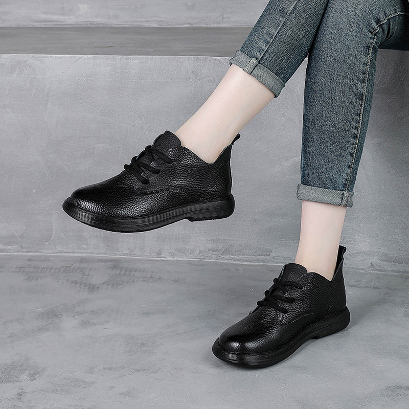 头层牛皮妈妈鞋秋冬季新款真皮平底深口单鞋女舒适不累脚系带皮鞋,淘宝优惠券,粉丝福利购,淘宝优惠卷