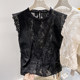 2026 ຮູບແບບໃໝ່ຂອງເກົາຫຼີ slimming stand-up collar fungus crochet stitching lace-up sleeveless top for women summer thin