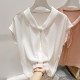 2025 ໃໝ່ 2025 ແບບຝຣັ່ງກະທັດຮັດຄໍ V-neck organza splicing beading ສີແຂງ pullover ເສື້ອ chiffon ແຂນສັ້ນ summer