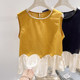 2026 ຮູບແບບໃຫມ່ຂອງເກົາຫຼີ Slim Round Neck Beaded Hem Doll Spliced Sleeveless Top Women Summer Style Thin