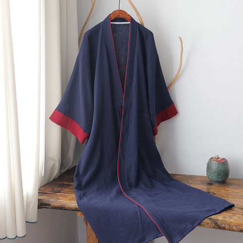 新中式夏季汉元素纯棉长袍中国风汉服禅服家居服睡衣古风睡袍道服 - 图0