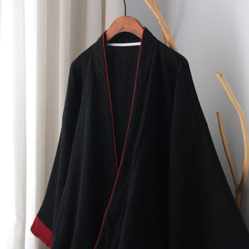 新中式夏季汉元素纯棉长袍中国风汉服禅服家居服睡衣古风睡袍道服 - 图1