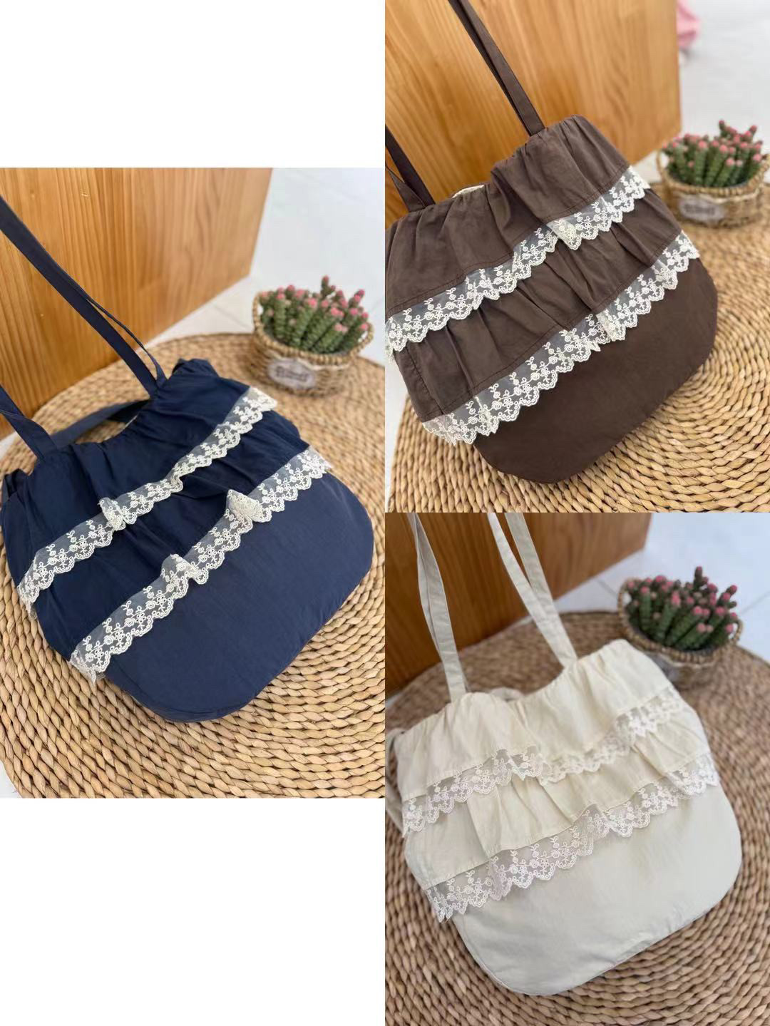 森系蕾丝花边拼接森女特色唯美气质单肩包手提包包复古手袋,淘宝优惠券,粉丝福利购,淘宝优惠卷