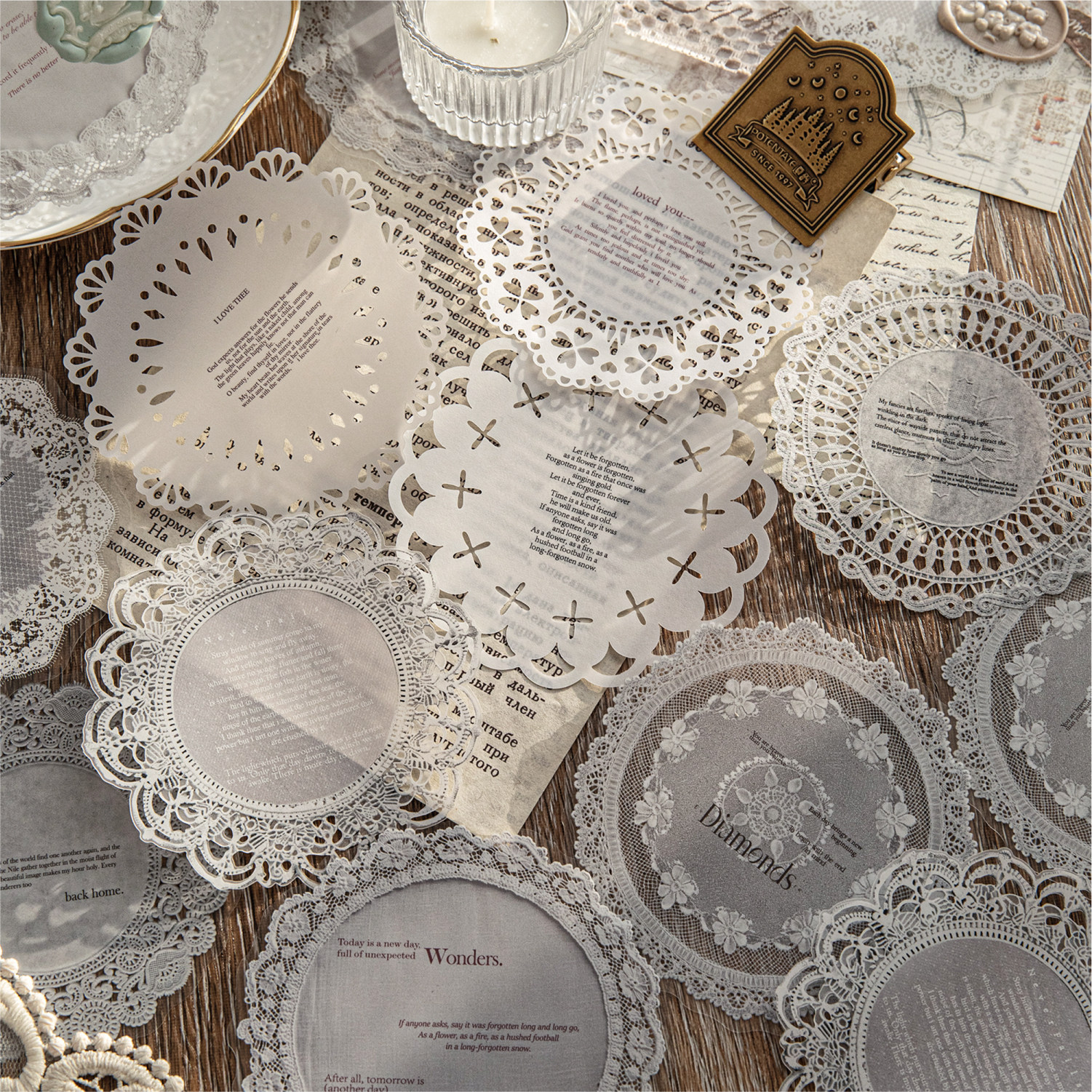 蕾丝诗行镂空蕾丝素材贴纸套装 复古双材质手账DIY装饰贴手帐贴画,淘宝优惠券,粉丝福利购,淘宝优惠卷