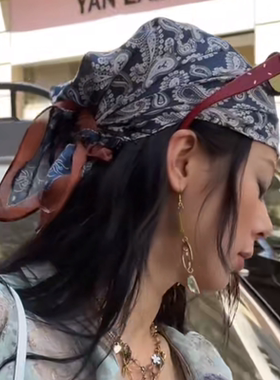 赵昭仪同款腰果花方巾女春秋款海盗风头巾百搭印花小领巾装饰丝巾