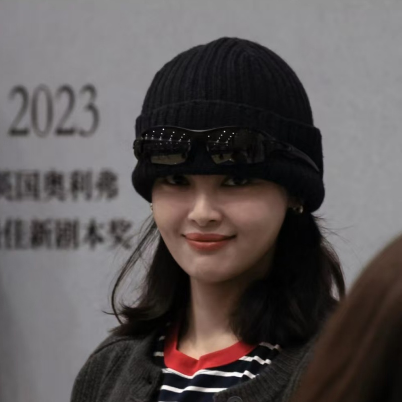 辛芷蕾同款黑色针织帽女秋冬天百搭纯色毛线帽子加厚保暖包头冷帽 - 图0