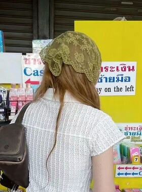 丝巾韩版蕾丝三角巾绑带发带
