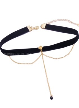 玫瑰水滴气质酒红丝绒原创项圈