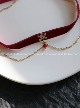 choker原创手作酒红秋冬年会项圈