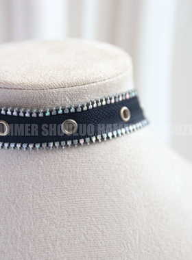 拉链铆钉黑色朋克项圈个性女