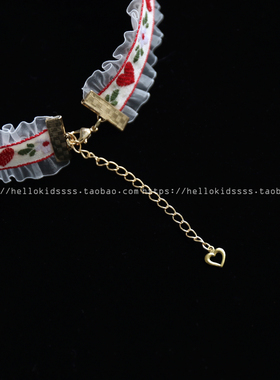 choker复古杏色透明刺绣爱心项圈