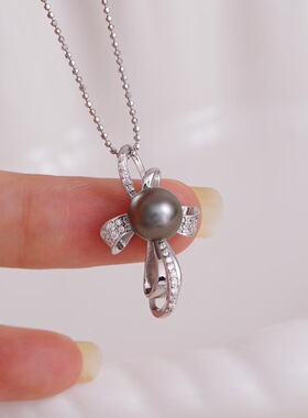 s925纯银银饰吊坠空托配件手工制作珍珠时尚蝴蝶结十字架款空托