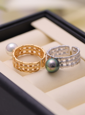 s925纯银银饰戒指配件珍珠饰品diy手工制作哑光编织开口调节戒指