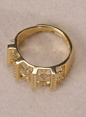 s925纯银戒指环 银饰多珠可调节珍珠戒指托 DIY手工制作银配件