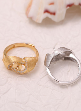 DIY珍珠配件S925纯银新潮高级感时尚拉丝戒指托指环戒托空托饰品