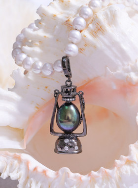 DIY手工制作珍珠项坠枪黑煤油灯多功能开口吊坠银饰 s925纯银配件