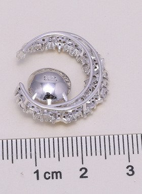 DIY手工制作珍珠项坠不含珍珠单个半月分色吊坠银饰 s925纯银配件