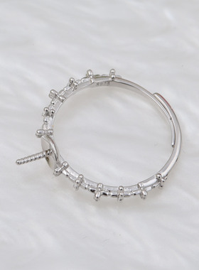 s925纯银戒指环 银饰开口仙女可调节珍珠戒指托DIY手工制作银配件