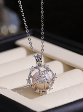 DIY手工制作珍珠项坠可打开吊坠银饰 s925纯银挂坠不含链空托配件