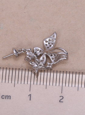 DIY手工制作珍珠项坠不含珍珠单个蝴蝶吊坠银饰 s925纯银吊坠配件