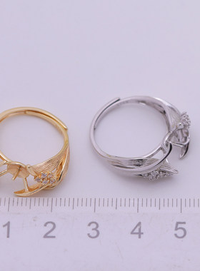 s925纯银银饰戒指配件珍珠饰品diy手工制作微镶开口调节戒指空托