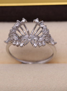 s925纯银戒指环 银饰冰雪女王套装开口珍珠戒指托DIY手工制作配件