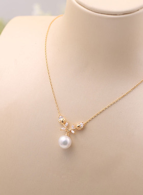 s925纯银套链 diy手工制作项链花苞吊坠配件不含珍珠含银链