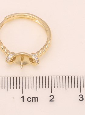 s925纯银戒指环 银饰麻花可调节珍珠戒指托 DIY手工制作银配件