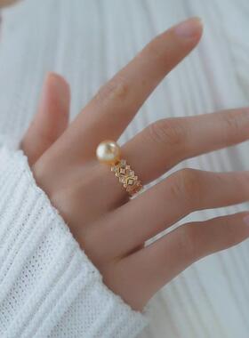 s925纯银戒指环 银饰开口可调节珍珠戒指托DIY手工制作银配件空托