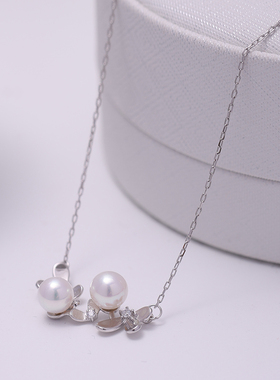 s925纯银银饰项链配件珍珠饰品diy手工制作锁骨链蝴蝶结项链空托