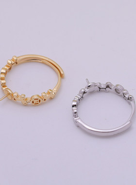 s925纯银银饰戒指配件珍珠饰品diy手工制作铜钱小马开口调节戒指