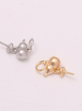 DIY手工制作珍珠项坠拉丝葫芦单个吊坠银饰 s925纯银吊坠空托配件