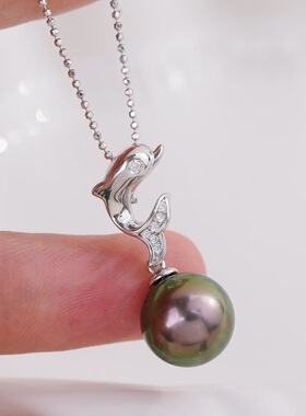 DIY手工制作珍珠项坠时尚单个海豚吊坠银饰 s925纯银吊坠空托配件