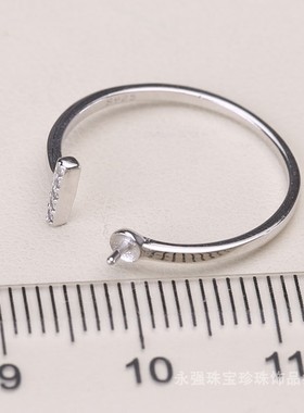 s925纯银戒指环 单杠可调节珍珠戒指托 DIY珍珠银配件半成品
