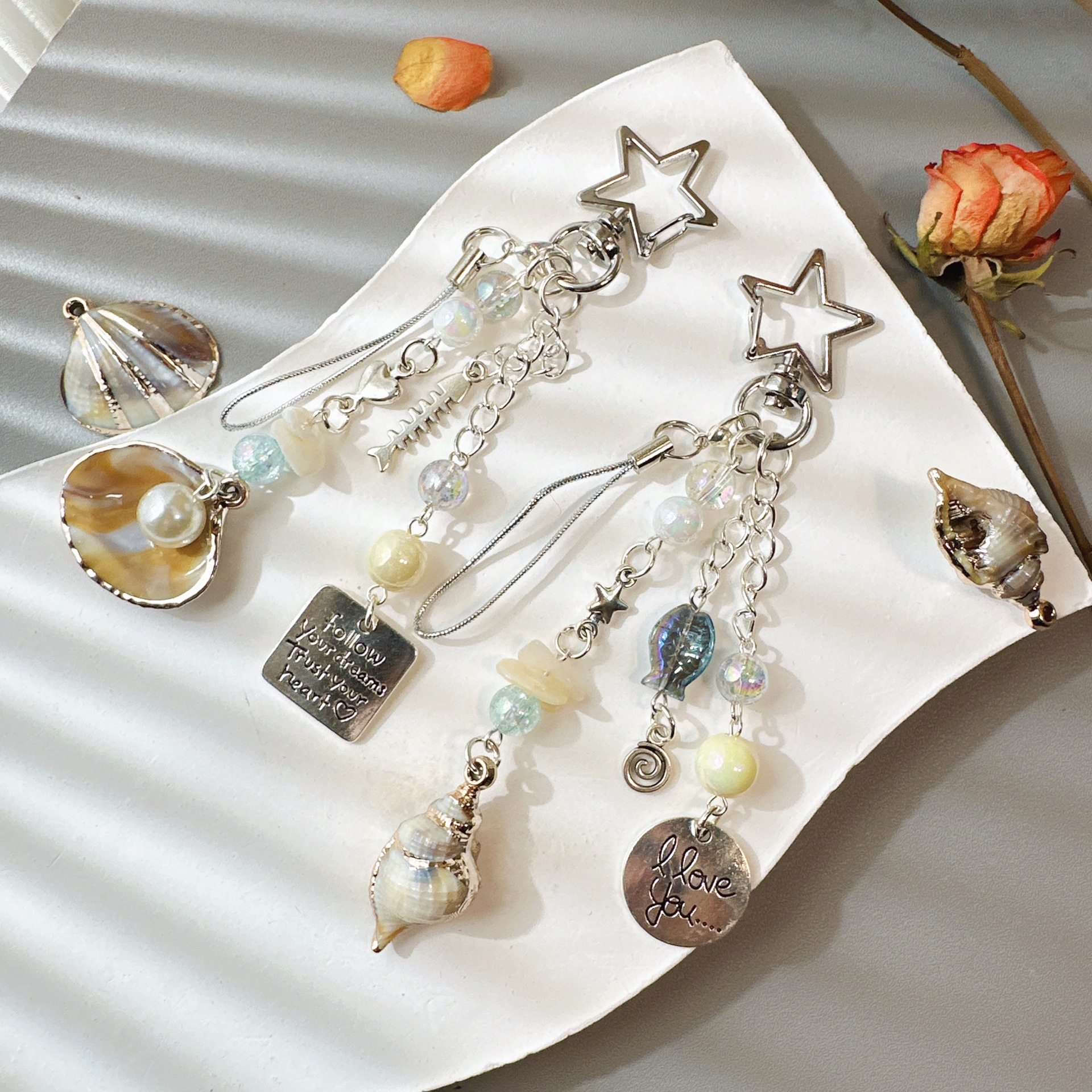 高级感镶金边丝线贝壳海螺珍珠咕本挂件手机链背包挂饰,淘宝优惠券,粉丝福利购,淘宝优惠卷