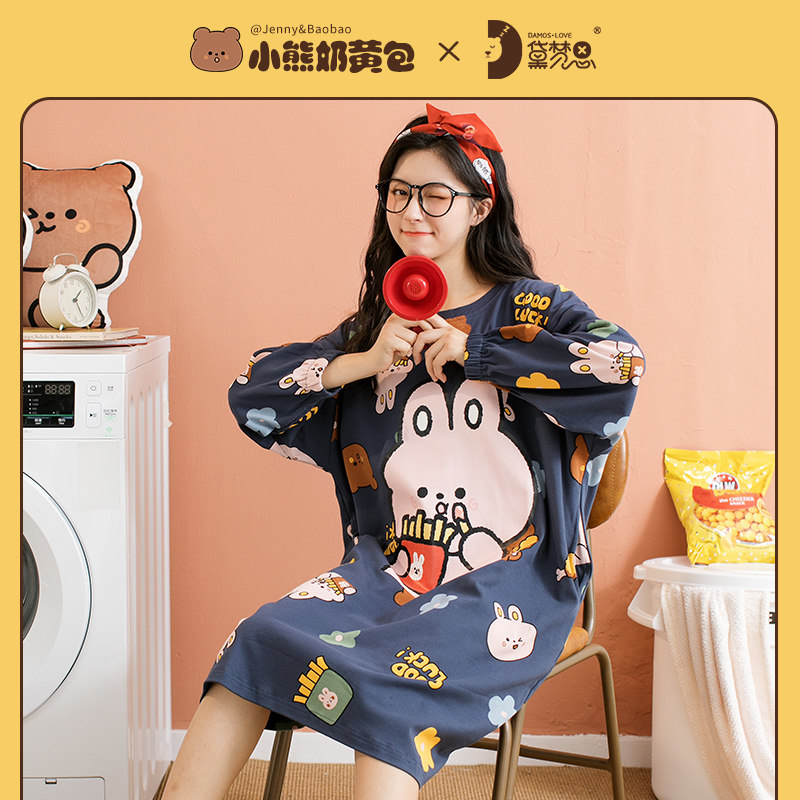 奶黄包联名春秋季纯棉长袖可爱睡裙 黛梦思睡裙