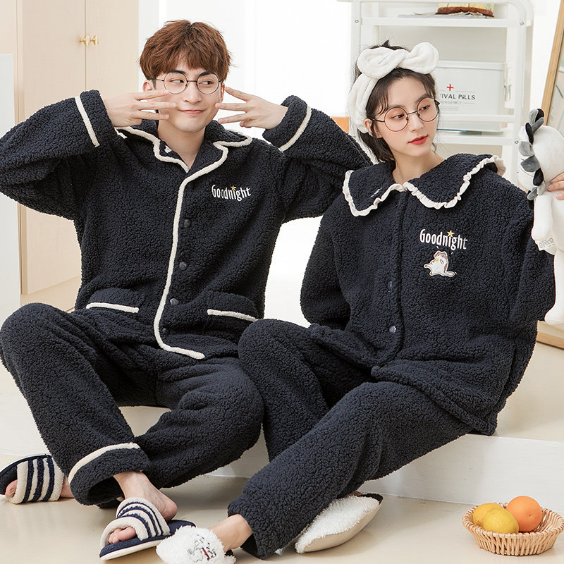 黛梦思珊瑚绒情侣加绒保暖简约睡衣 黛梦思睡衣/家居服套装