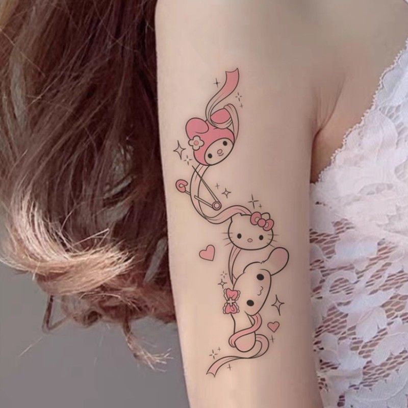 甜酷辣妹套装蝴蝶结HelloKitty凯蒂猫纹身贴可爱蛇软萌少女花臂-图3