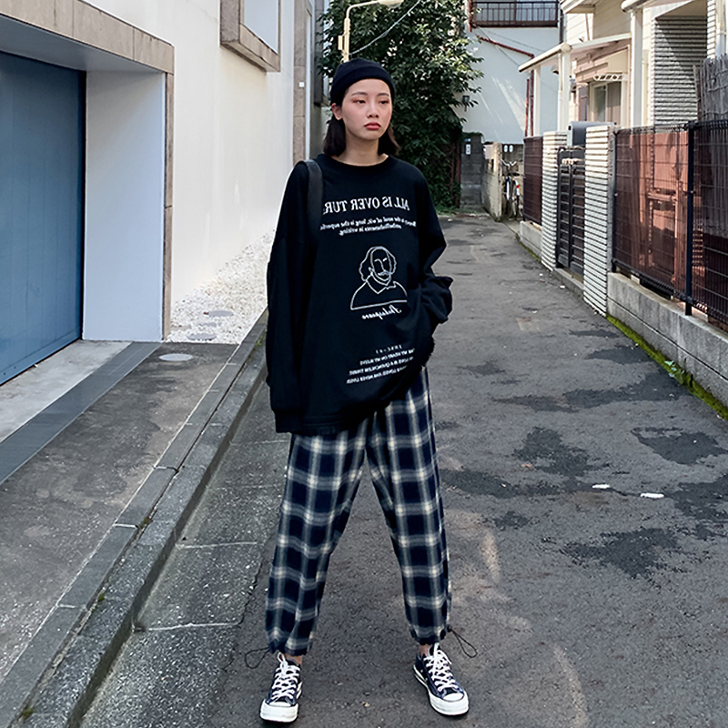 喜贵子育才专卖店孕妇装秋冬季加绒外穿打底运动裤子春秋托腹阔腿裤哈伦格子九分裤1