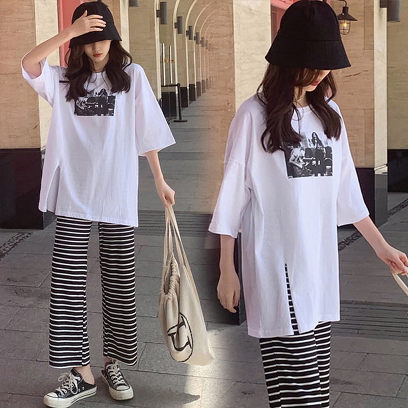 喜贵子育才专卖店孕妇网红套装外出时尚款两件套打底裤子春夏装薄款外穿阔腿裤春秋2