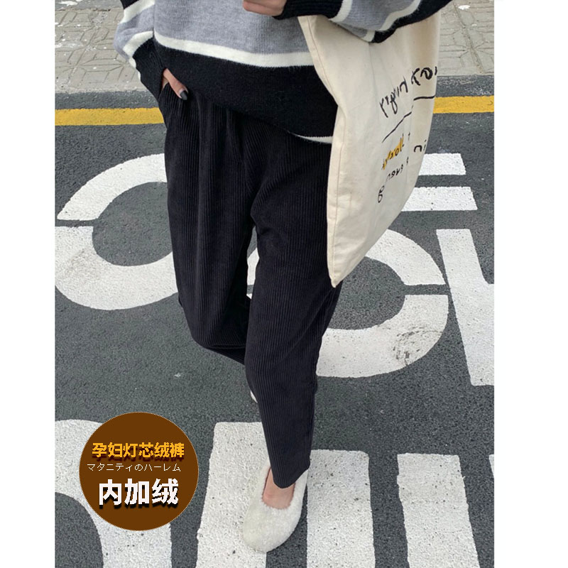 喜贵子育才专卖店孕妇灯芯绒直筒裤外穿打底裤子托腹长裤秋冬季新款加绒加厚阔腿裤1
